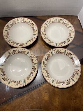 VTG GINGER CREEK Northwoods Moose Cabin Stoneware Soup Salad Bowls Set Of 4